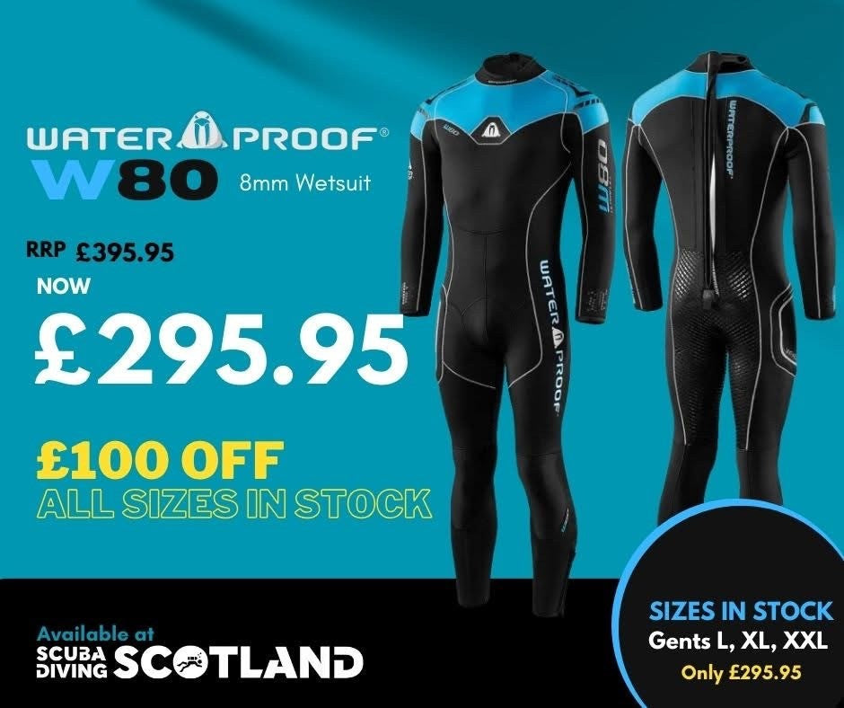The Waterproof W80 8mm Semi-Dry Wetsuit is on SALE at Scuba Diving Scotland with £100 off stock sizes! 😍