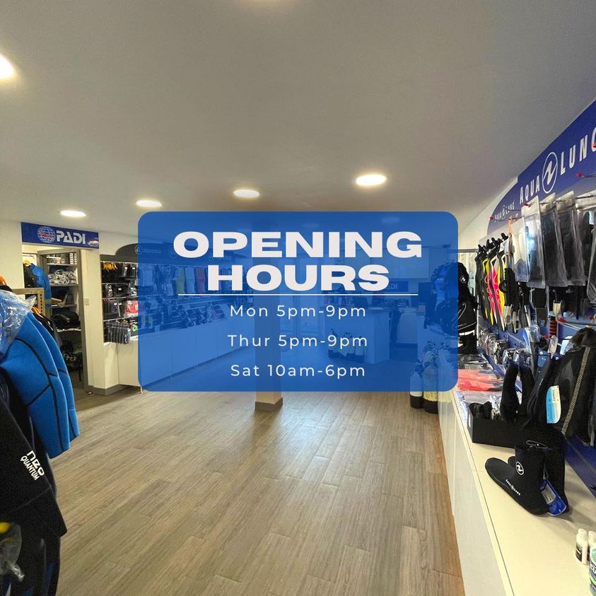 Buying scuba diving equipment?  SDS Shop opening hours.